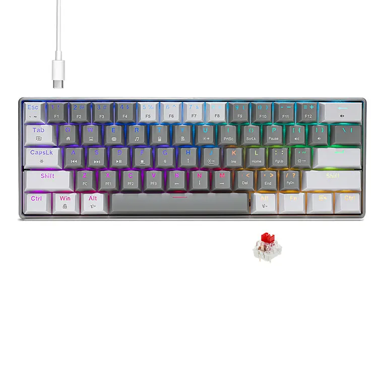 Tastiera da gioco cablata meccanica portatile al 60%.