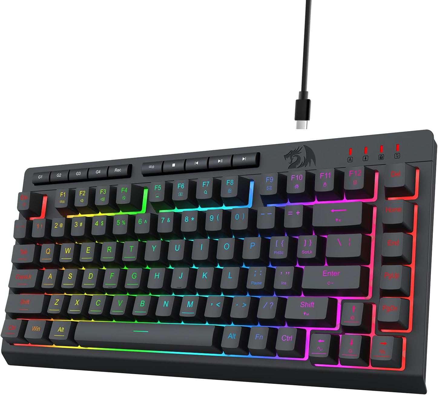 Tastiera da gioco RGB cablata K524 nera retroilluminata, 75%.
